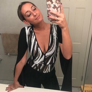 Sequin leotard top W/ cape sleeves